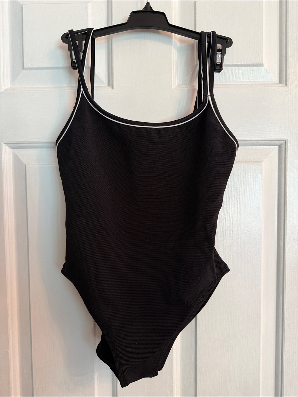 Black One-Piece Swimsuit with White Piping